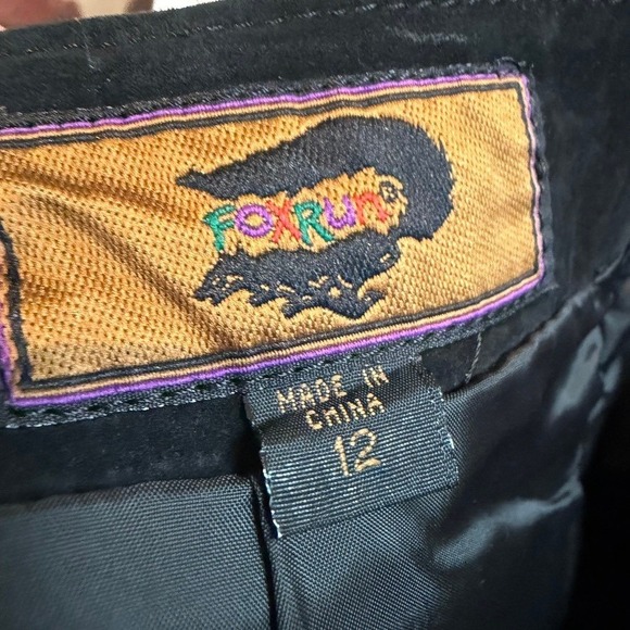 Fox Run Classic Black Suede Leather Paneled Midi Skirt Slit Size 12 - Picture 7 of 7